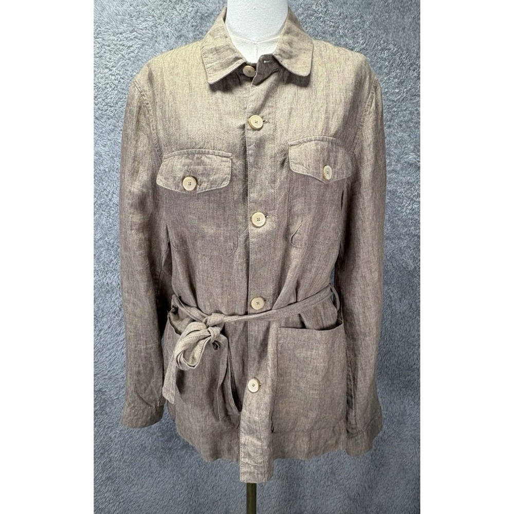 Mango Man Linen Safari Jacket Men S Beige Belted Utility Shirt Coat Lightweight